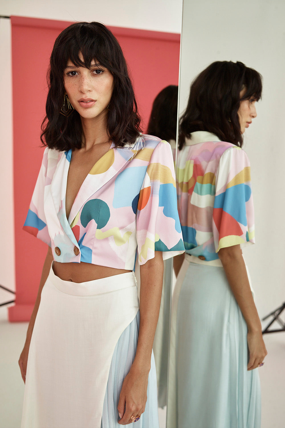 Pastel Abstract Crop Blazer