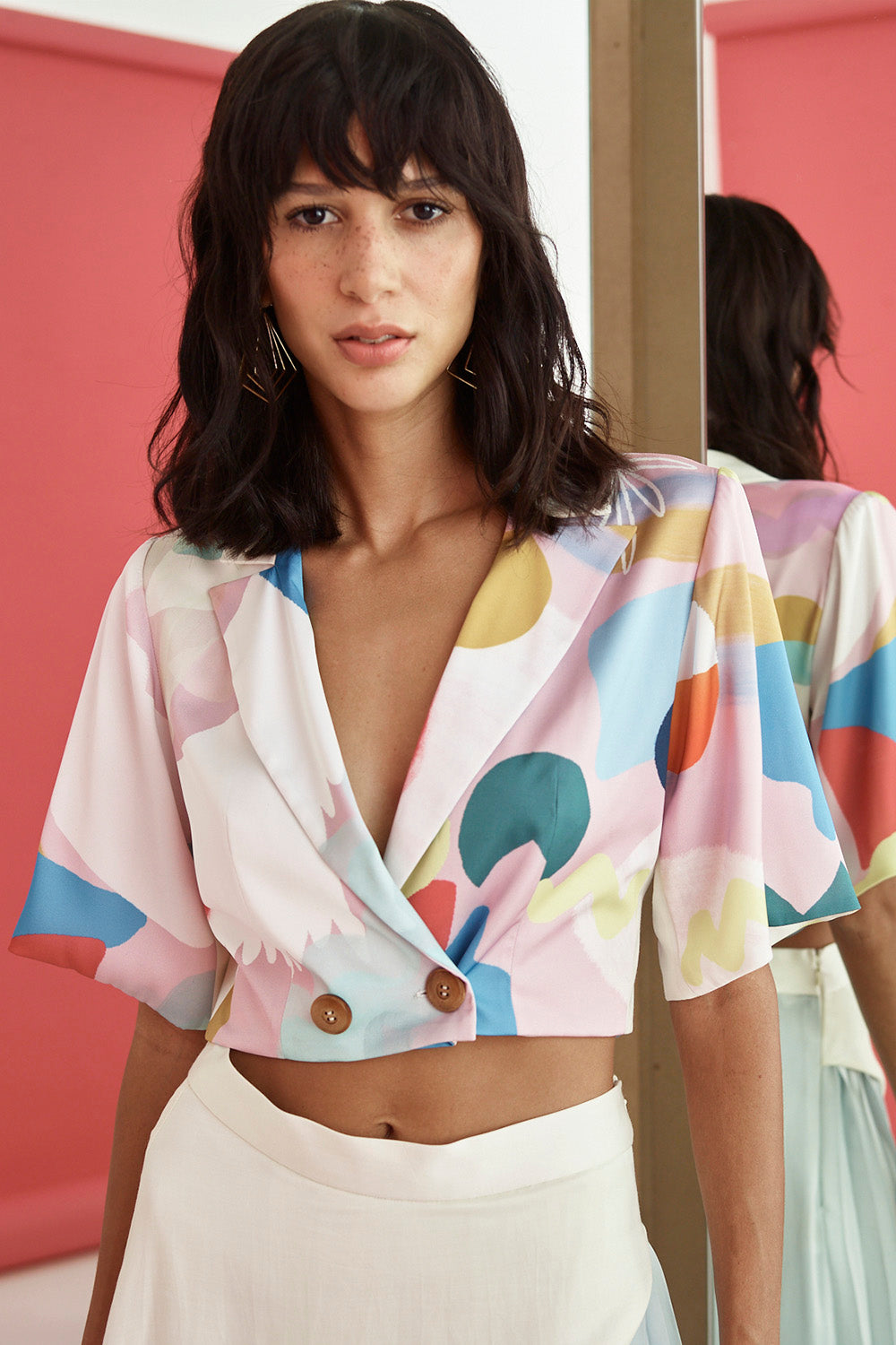 Pastel Abstract Crop Blazer
