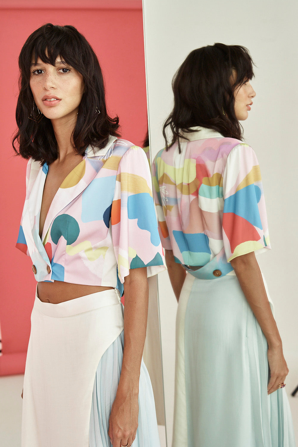 Pastel Abstract Crop Blazer