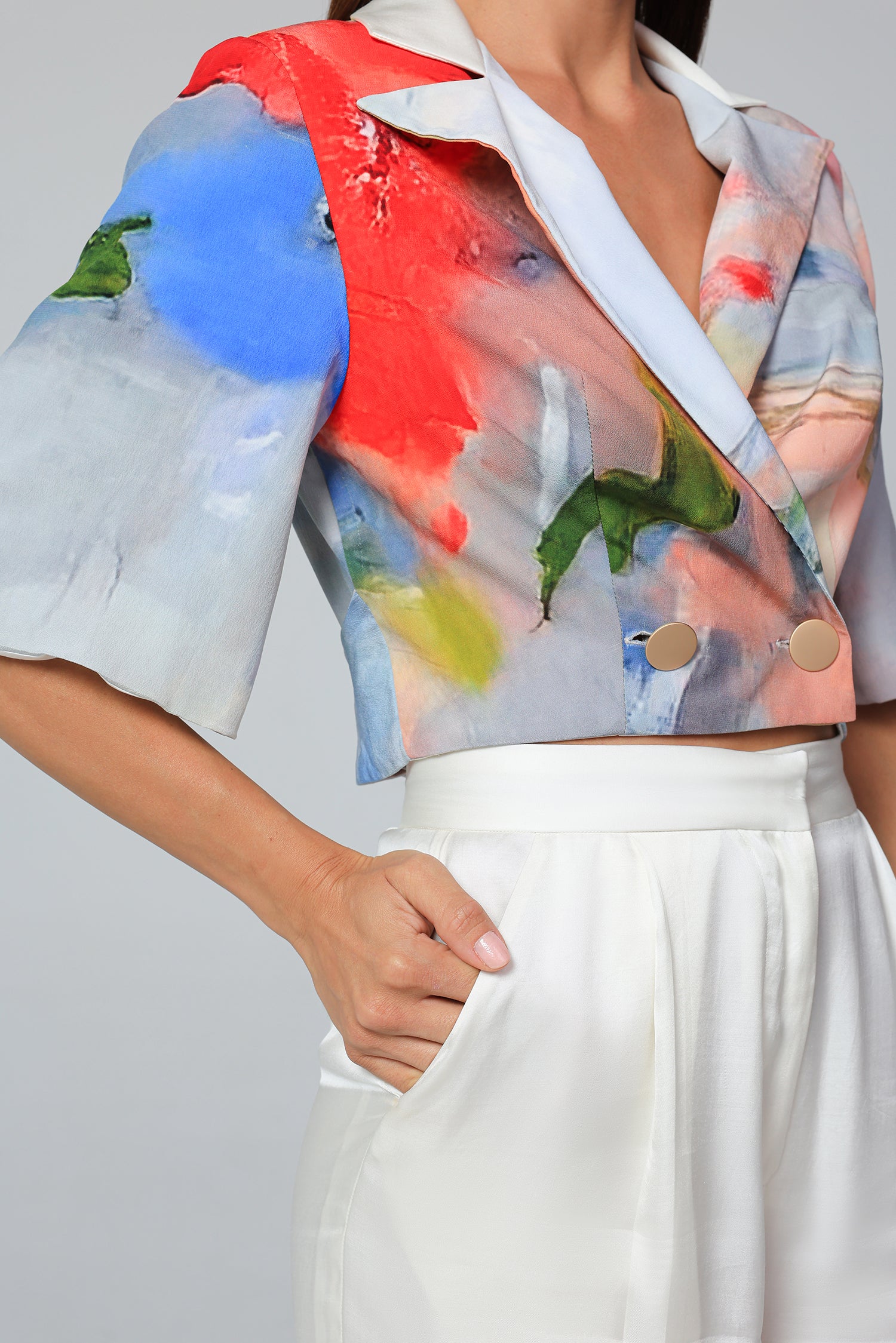 Abstract Horizon Crop Jacket
