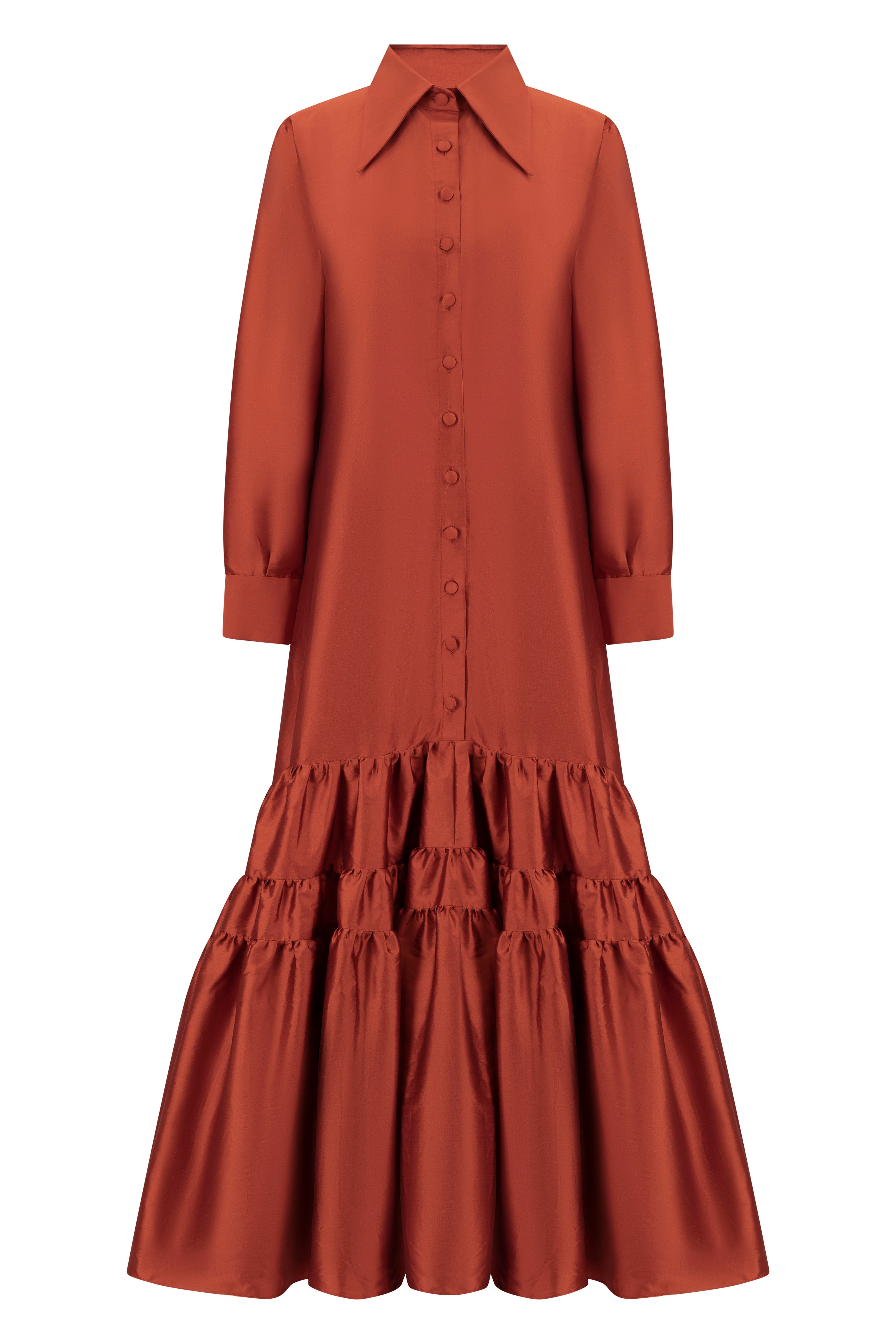 Rust Tiered Shirt Dress