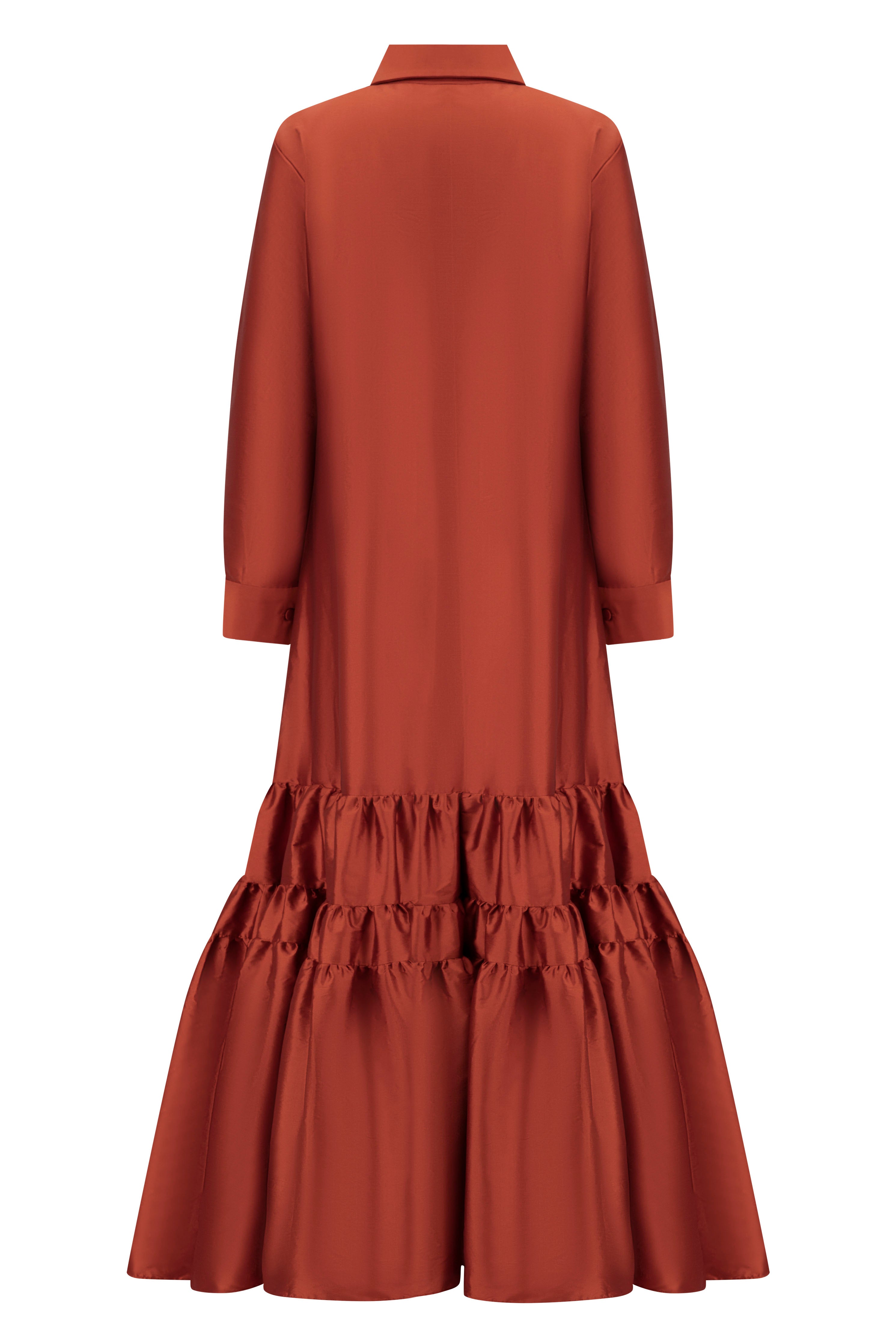 Rust Tiered Shirt Dress
