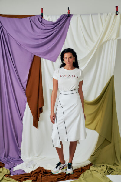 White paneled skirt with contrast trim