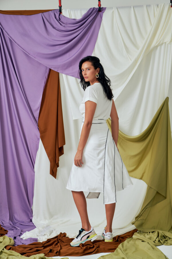 White paneled skirt with contrast trim