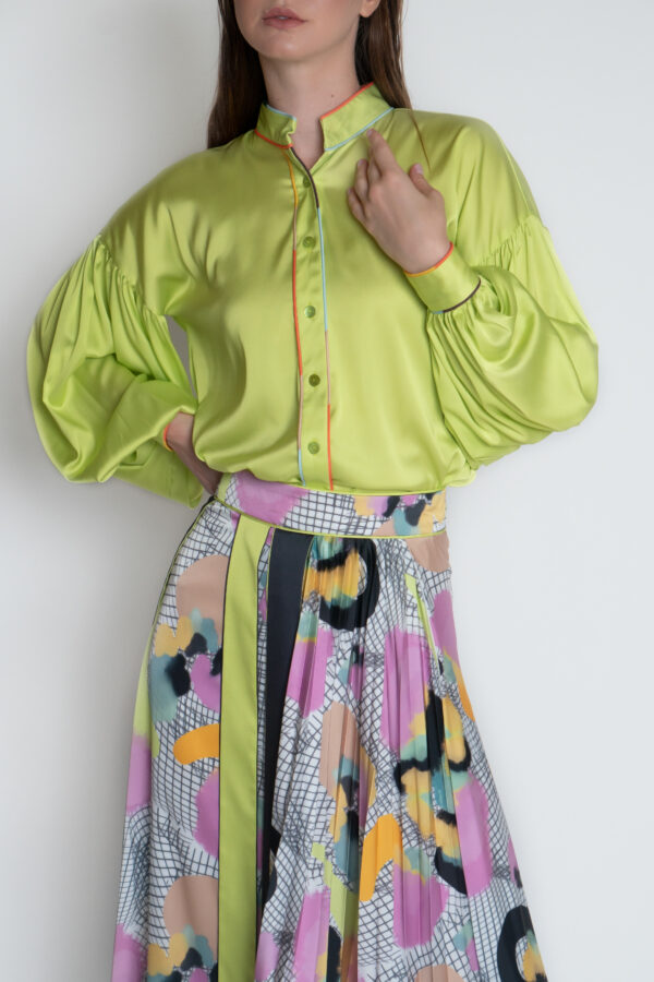 Spark green silk shirt with piping