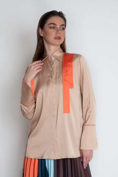 Silk shirt with orange panel