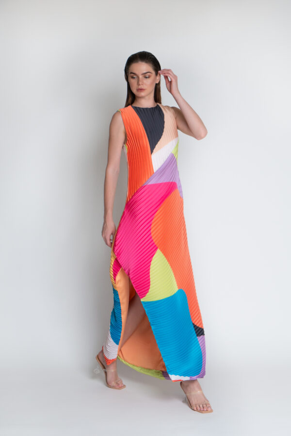 Printed multicolor pleated dress