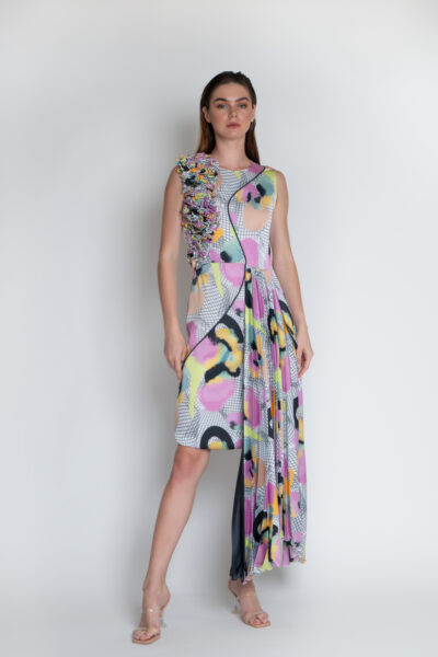 Geometric printed pleated chic dress