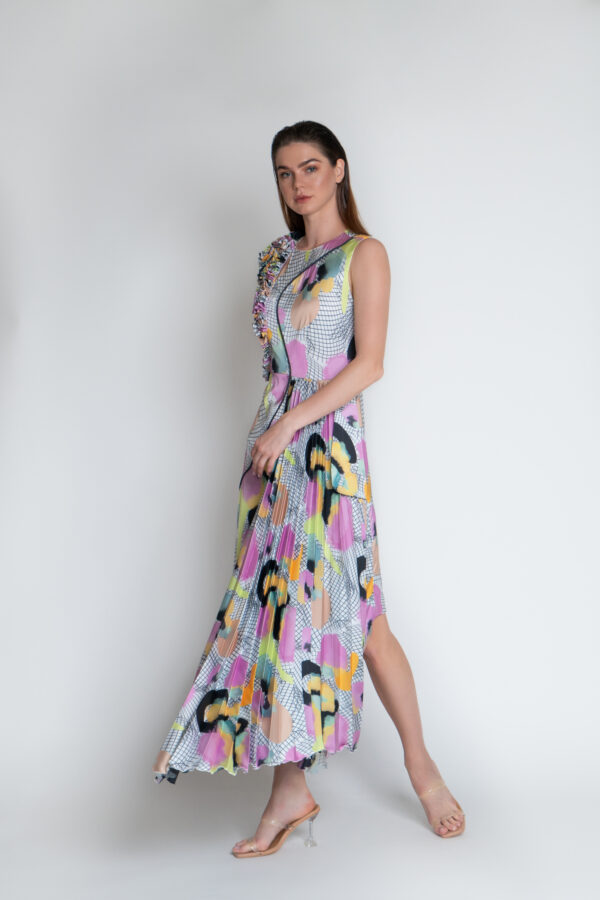 Geometric printed pleated chic dress