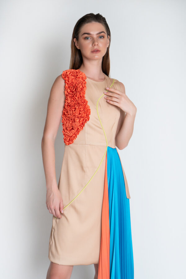 Pleated color block chic dress