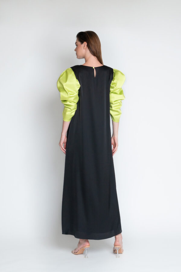Black tent dress with puffy sleeves