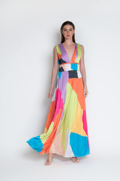 Plunging colorful dress