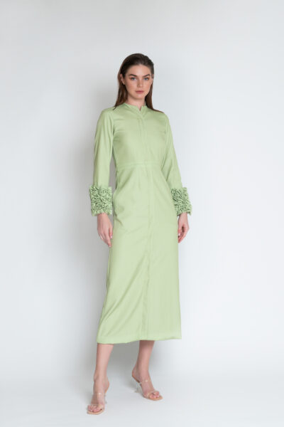 Shirt dress with manipulated sleeves cuff
